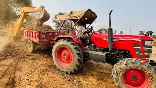 Mud Loading Tractor Mahindra Yuva Tech+ 6575d in JCB 3dx Backhoe Loader Machine working mud in 