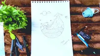 Easy Nature Drawing with Pencil ✏️ | Beautiful Mesmerising Sunset Landscape Painting 🎨 