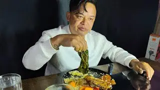 Pork ra Rayoko Saag Mukbang Nepali Mukbang || पोर्क रायोको साग मुक्बाङ 