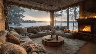 Snowy Cabin Morning 🔥 Cozy Fireplace & Soft Piano for Sleep
