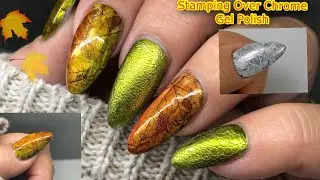 Layered Stamping Fall Design /  Nail Stamping Over Chrome with Dimension and Depth
