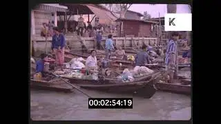 1960s Thailand, Bangkok Floating Market Vendors, GVs, 35mm