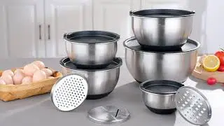 Mixing Bowls Wildone with Lids Set 5PCS Stainless Steel Nesting Bowls with 3 Grater Attach