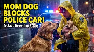 Mom Dog BLOCKS Police Car to Save Her Drowning Puppy! Golden Retriever Begs Police Officer for Help.