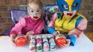 14 Surprise Eggs Opening with WOLVERINE and SPIDER-GIRL