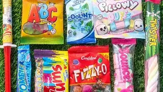 ASMR Most Popular Candys  some lots of colorful rainbow lollipop candy  unpacking chocolate eat