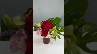 7 Red roses, orchids, and rose petals arrangement, Valentine's day home decor