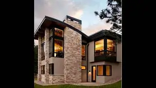 Modern house with chimney||House with glass and chimney||Stone cladding on chimney
