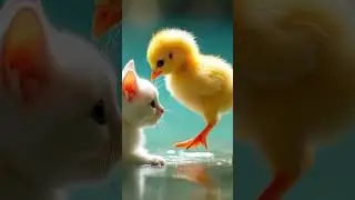 little chick helps white kitten. #chicks #cutecats #kittens #cutechickens  #animalfriendship