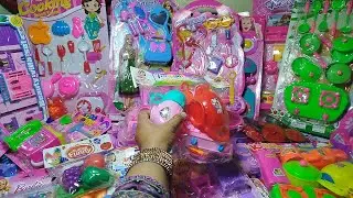 4 minutes unboxing miniature plastic full kitchen set collection | Toy Cooking | Asmr video