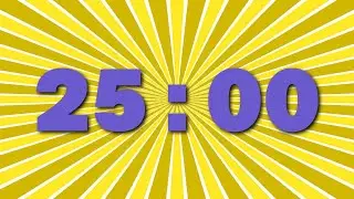 25 minutes Silent Countdown Timer | Bold Blue Font on Yellow Radial Background | No Music, No Sounds