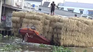 Ghe chở rơm lội ngược chiều nước chảy sông tà Niên. 