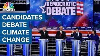 Democratic presidential candidates debate climate-change policy and fracking