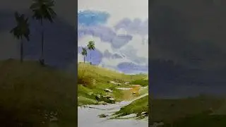 simple landscape watercolorpainting #viralshorts youtubeshorts #watercolortutorial