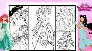 Disney Princess All TOGETHER Coloring Page PRINCESSES ARIEL ELSA ANNA JASMINE ELENA Coloring Book