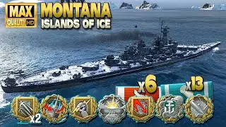линкор Монтана: 4к базового опыта на карте Ледяные острова - World of Warships