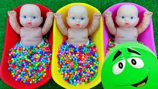 Full of 3 Rainbow BathTubs Candy with M&M's & Magic Slime Cutting Video