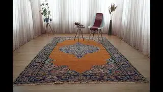 Vintage Turkish Rug, Orange Wool Handwoven Rug, 6x9 ft.