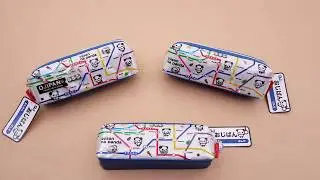 cute blue silver Ojipan panda train map shimmery pencil case from Japan
