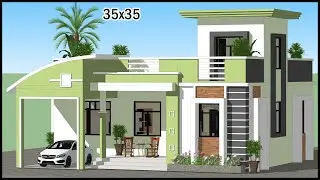 Проект трёхкомнатной виллы 35x35 | План дома 35x35 с 3D-проектом фасада | Архитектура Гопала
