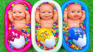 3 Minutes Satisfying Video | Mixing Funny Candy ASMR & Make Up in 3 Bathtubs with Dragon Eggs Slime