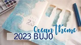 Plan With Me 2023 Bullet Journal | Set Up easy DIY Artistic Ocean Themed Cover Spread