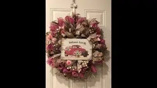 How to make a 30 in ruffle with curls pink truck deco mesh/jute wreath