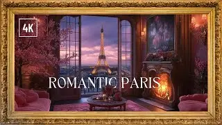 Romantic pink Paris screensaver for tv 4K | Instrumental jazz music