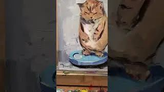 Big Cat on Scale Oil Painting by Artist Jose Trujillo