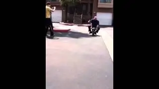 Big guy rides a tiny motorcycle