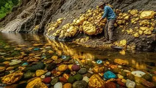 Wow A man digging the treasure at the river of mountain 