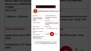 Staff Selection Commission Jobs#sscjobs2025#sscconstable#jobs#jobs2025