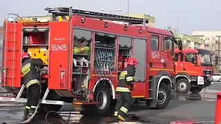 [TRĄBY,HORN]Pożar butli z gazem, Przejazd alarmowy jednostek OSP, oraz dojazd karetki pogotowia