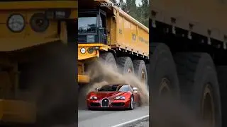 luxury meets destruction : Bugatti crushed by Giant mining truck #shorts #luxurycars #truck