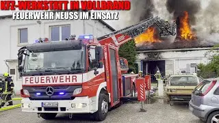 [KFZ-WERKSTATT IN VOLLBRAND!] - Starke Rauchentwicklung | Halle ausgebrannt | Feuerwehr Neuss -