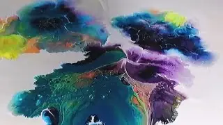 WATER & ACRYLIC PAINT ON PAPER- FLUID ART- ABSTRACT || (inexpensive acrylic pour) #20`Eden