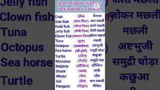 Sea Animals Names In English To Hindi #english #trending #study #shorts #viral