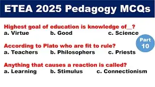 ETEA 2025 |Pedagogy MCQs Solved | Past Papers for PST, CT, TT, PET, DM, SST | Part 10 | Must Watch