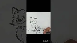 Cute fox drawing using a single black pen ...Fox cartoon drawing.