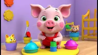 Little Piggy Paints the Cat Pink | Funny and Cute Kids Nursery Rhyme Animation