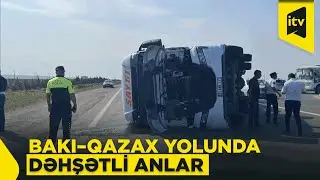 Bakı–Qazax magistralında TIR aşıb – qəza yerindən görüntülər