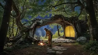 Hidden Forest Shelter Inside a Fallen Ancient Tree | Solo Survival Life