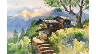 Watercolor Painting step by step full length demonstration | Mountain Village | Prashant Sarkar.