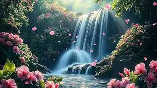 Serene Blossom Falls | Flowing Water, Sunlight and Calm Forest Nature Ambience for Relaxation