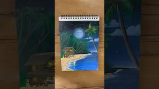Beautiful seaside night scenery painting #art #painting #paintingtutorial #youtubeshorts #shorts