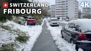 [4K] WALKING THROUGH THE SNOWY STREETS OF FRIBOURG | SWITZERLAND