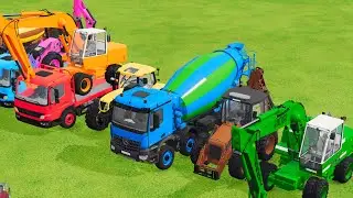 TRANSPORTING EXCAVATOR MIXER TRUCK TRACTORs Backhoe loaders with truck in Game FARMING SIMULATOR 22