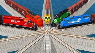 Five Trains vs Impossible Crossing - BeamNG.Drive