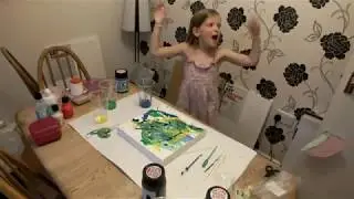 How to: Acrylic string pull abstract painting for kids