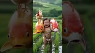 the boy happily catches fish #baby #funny #fish story#